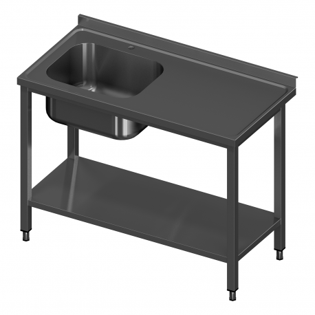 Stainless steel table with sink and shelf 140/70/85